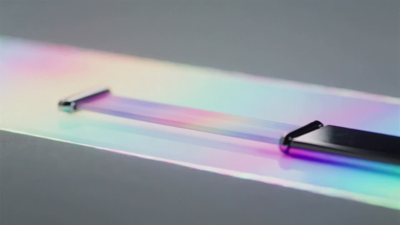 Extending metal device pulling film across gray table, motor driving clamps guiding pastel colors