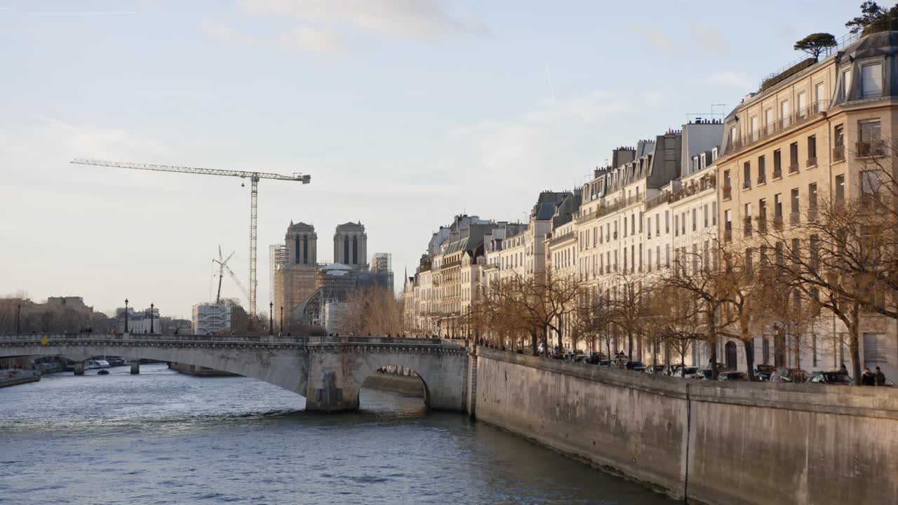 Parisian River Seine and Riverside Buildings at Sunset