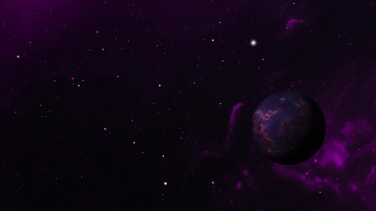 a planet and purple mist in the cosmic universe