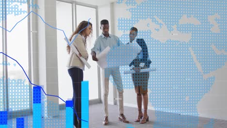 animación del procesamiento de datos en diversos grupos de personas de negocios