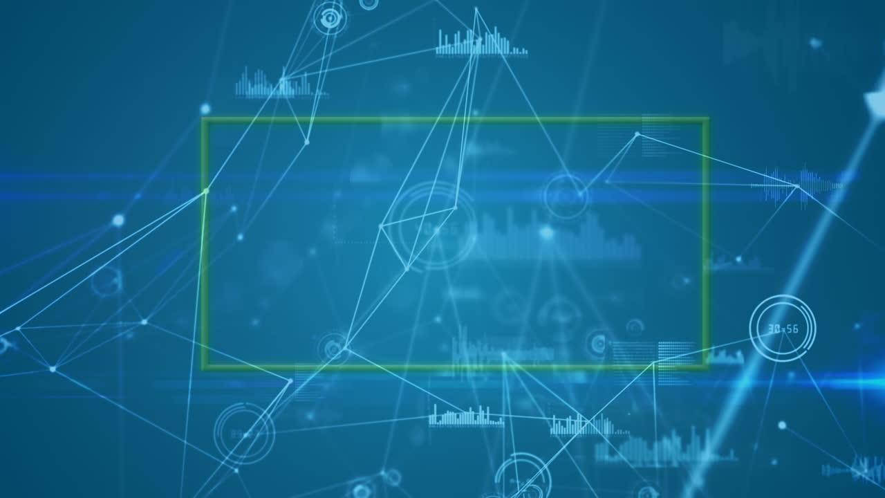 animación del marco de neón sobre una red de conexiones sobre un fondo azul