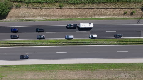 aerial footage of contrasting traffic conditions on autobahn