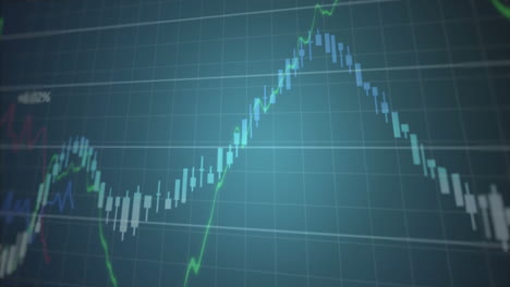 animación de múltiples gráficos con números cambiantes sobre el patrón de cuadrícula contra un fondo azul