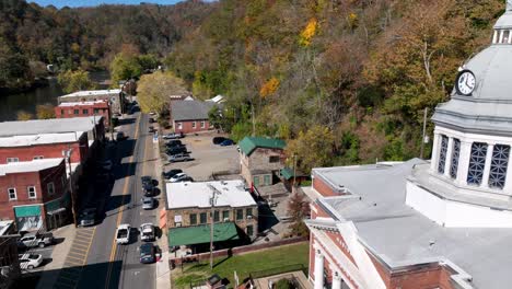 aerial over the madison county courthouse in marshall nc, north carolina