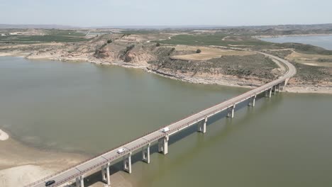 aerial view of the Ebro river in Spain with a road passing over it
