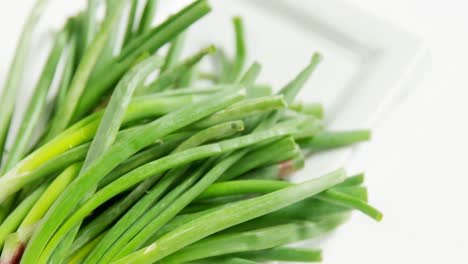 scallions placed in white plate on white background 4k 4k