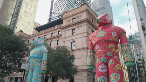 giant floral statues during chinese new year celebration in sydney, australia