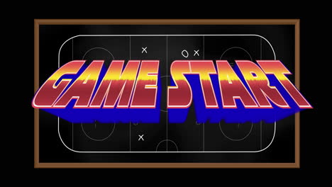 animación del texto de inicio del juego sobre el dibujo del plan de juego sobre fondo negro