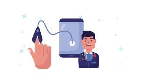 médico comprobando la oximetría del pulso del paciente con un teléfono inteligente