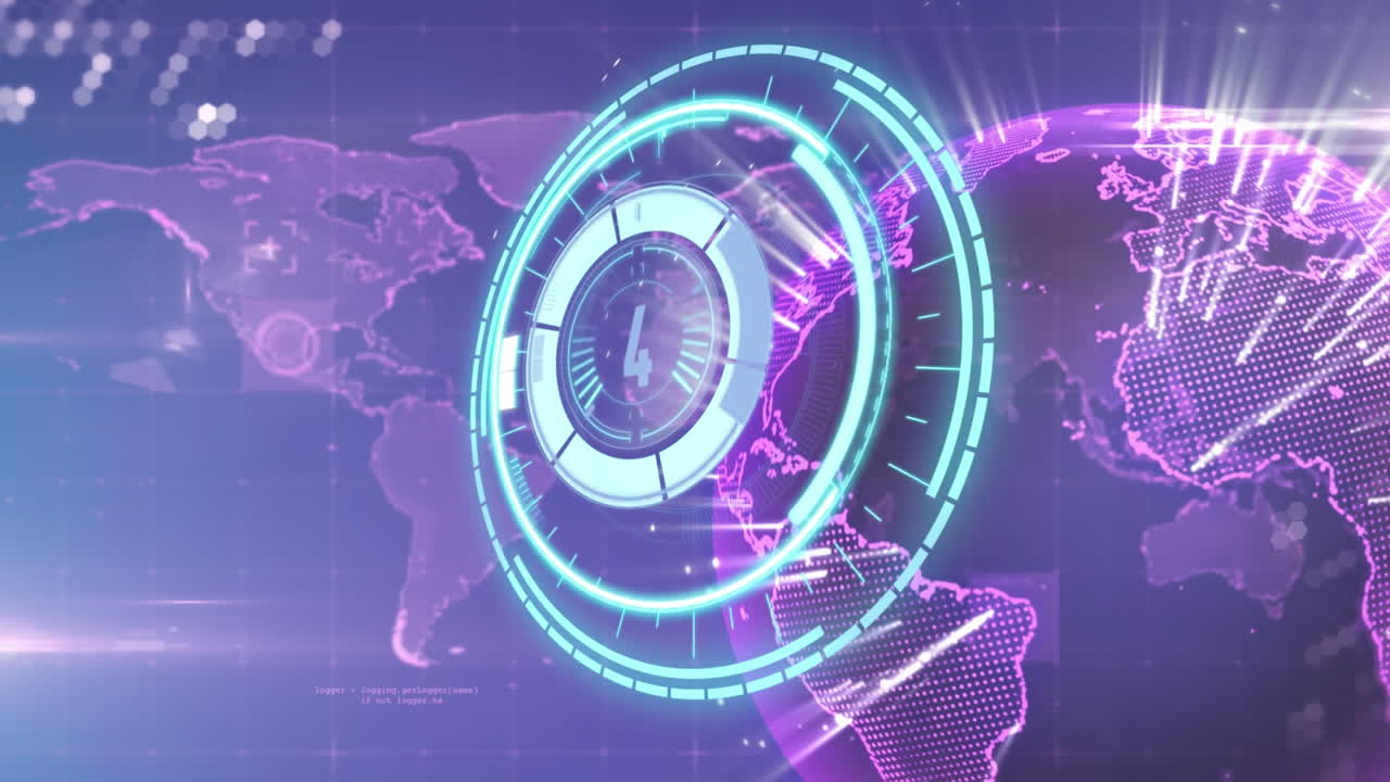 밝은 분홍색 글로벌 네트워크와 데이터 처리를 통해 카운트다운과 함께 안전한 잠금의 애니메이션