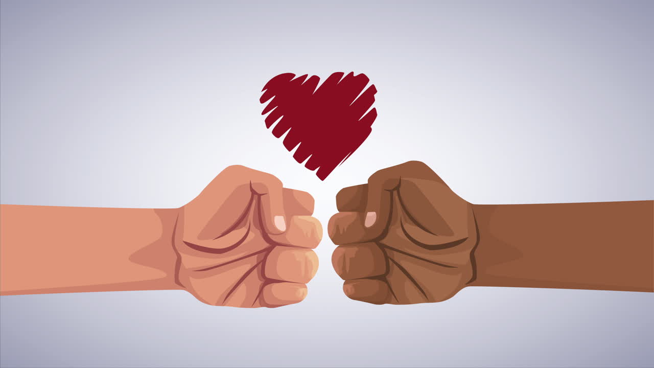 detener la campaña de racismo con las manos puño y corazón