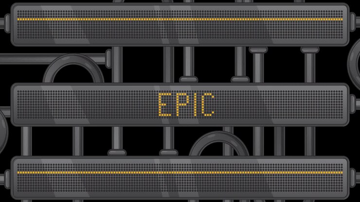 Epic text on a Digital Led Panel.