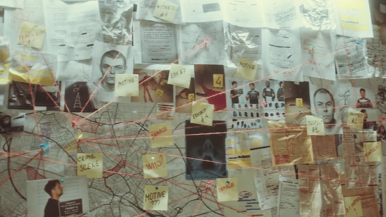 Close-Up of Board with Criminal Investigation Materials
