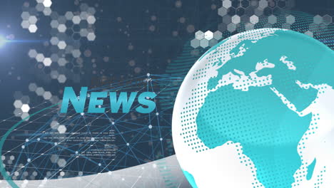 animation of digital globe with network connections and news text in background