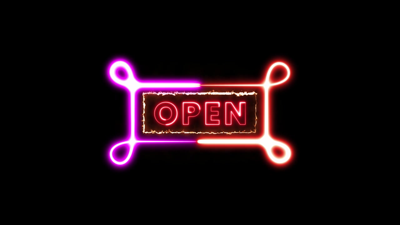 Animated Neon Open Sign with Flashing Colorful Frame