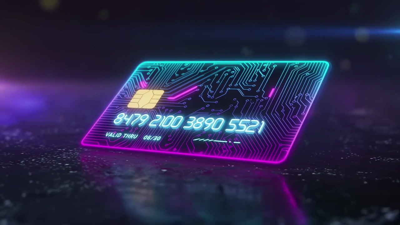 Futuristisk kreditkort med glødende kredsløbsdesign