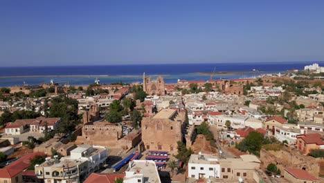 aerial 4k famagusta walled city, old town and varosha landscapes in north cyprus