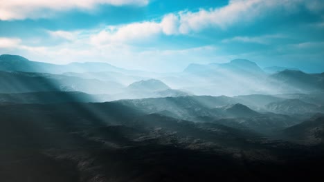 aerial vulcanic desert landscape with rays of light