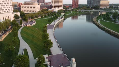 scioto mile in columbus on the scioto river at dusk