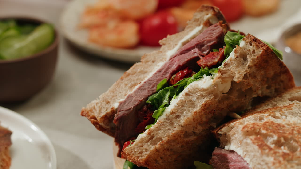 Close-up of a Beef Sandwich