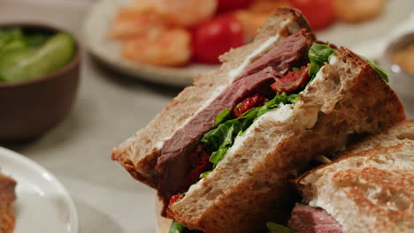 close-up of a beef sandwich