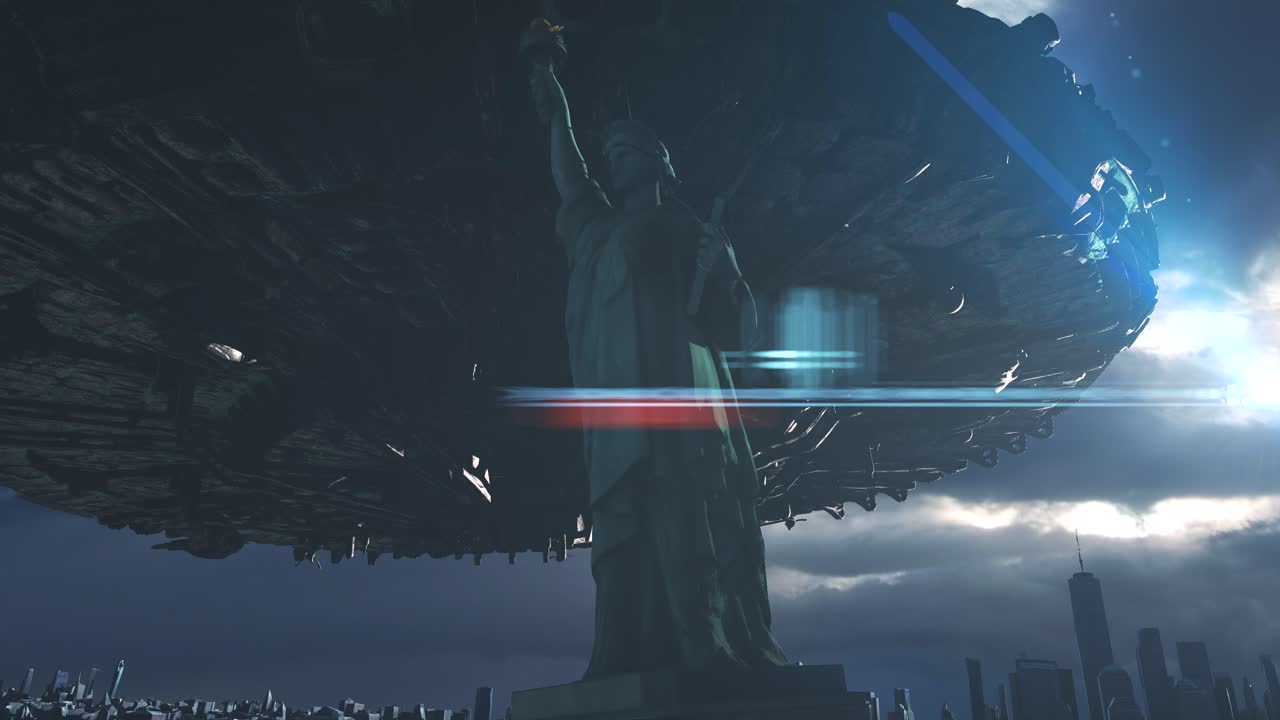 Statue of Liberty with UFO Over New York City