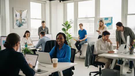 diverse group of professionals working in a modern open-plan office
