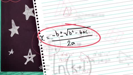 animación de fórmulas matemáticas en movimiento sobre una hoja de papel
