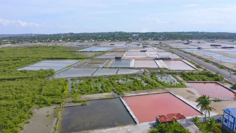 aerial forward over salt pans at monte cristi in dominican republic