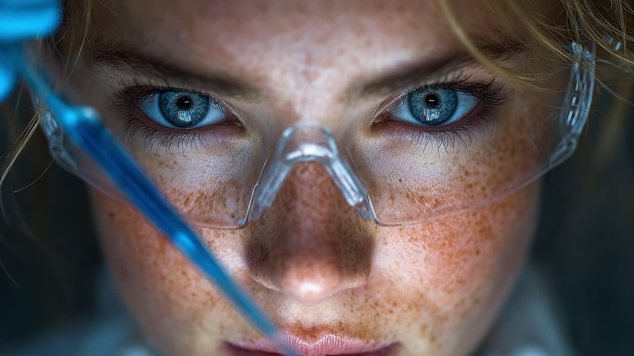 Close-Up of a Focused Scientist Preparing for an Experiment, Showcasing Intense Concentration and Precision in the Lab with Pipette in Hand