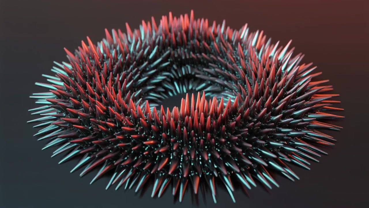 Abstract 3D Animation of a Rotating Spiky Torus Shape