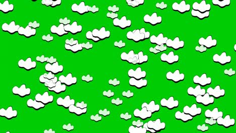 Rain white clouds animation on green screen. 4K falling clouds cartoon using as a background video