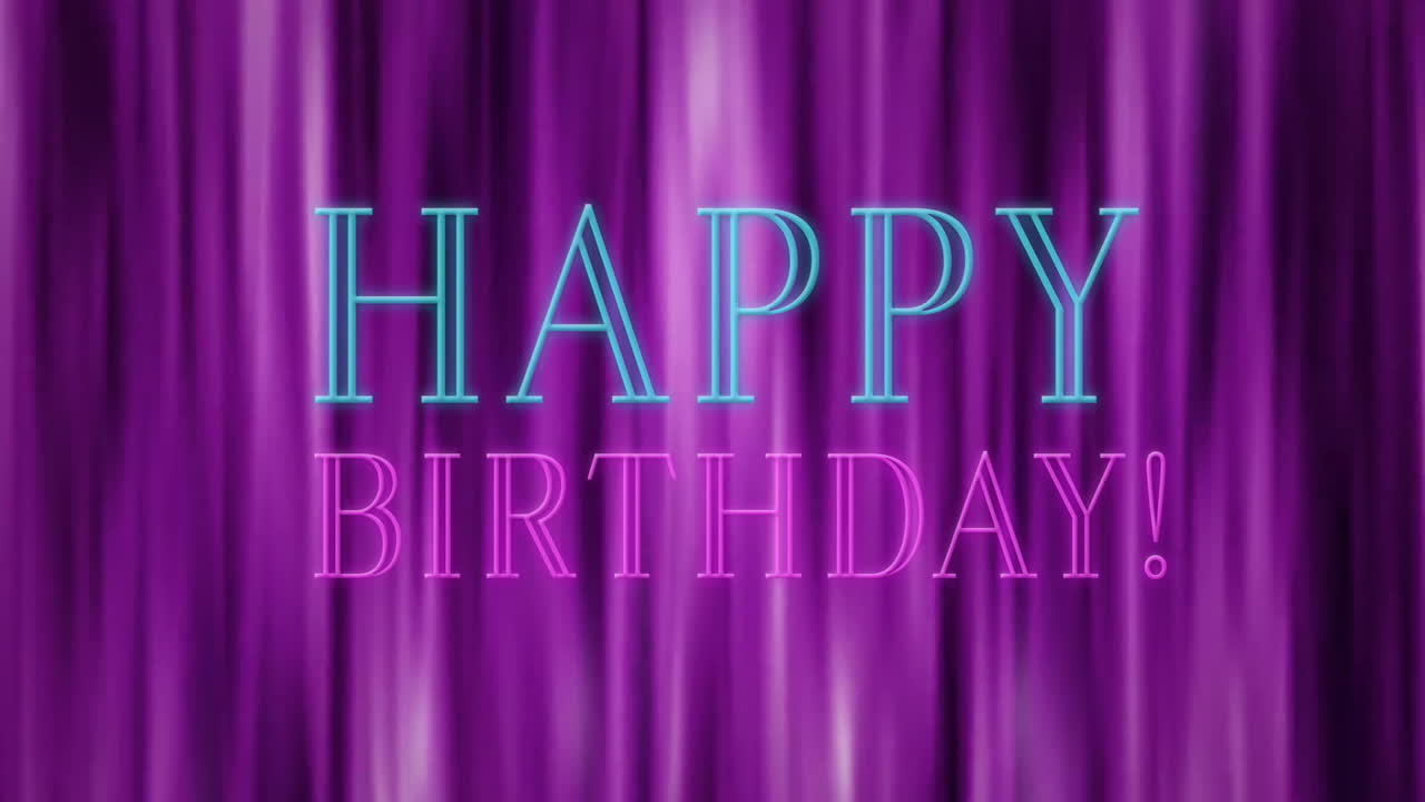 Happy Birthday text animation on purple curtains background