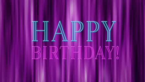 happy birthday text animation on purple curtains background