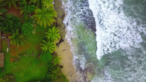 slow drone flyover of the clear ocean on the right side, with views of the reef