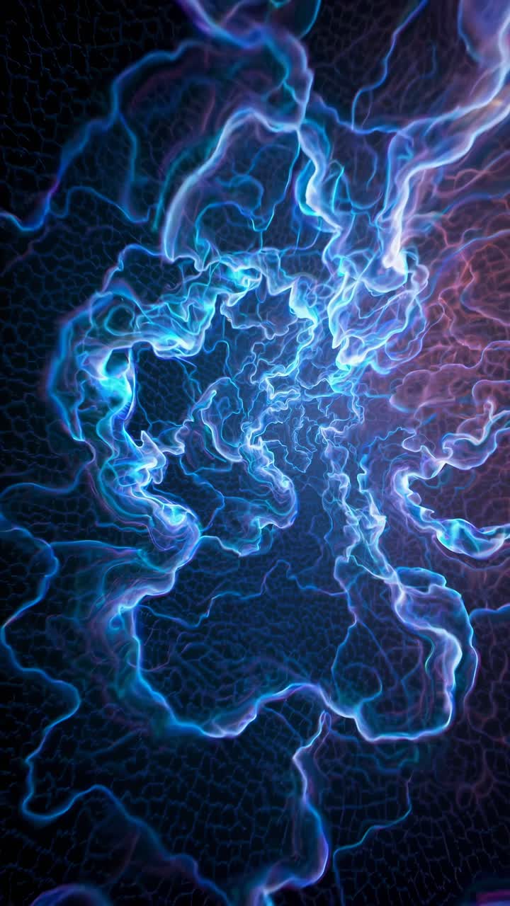 Abstract video art with swirling blue and purple neon lines