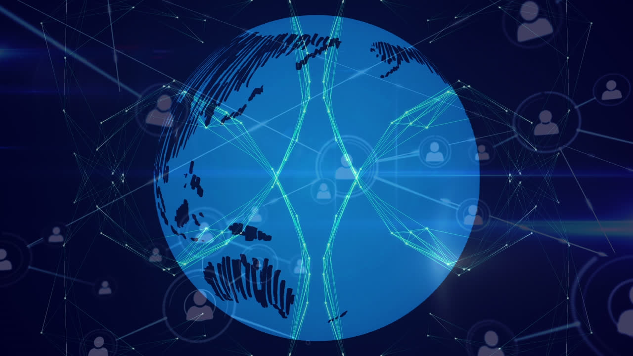 전 세계에 걸쳐 연결 네트워크와 아이콘의 애니메이션