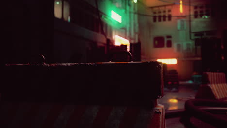 blurred bokeh light sign board along street in city nightlife downtown in seoul