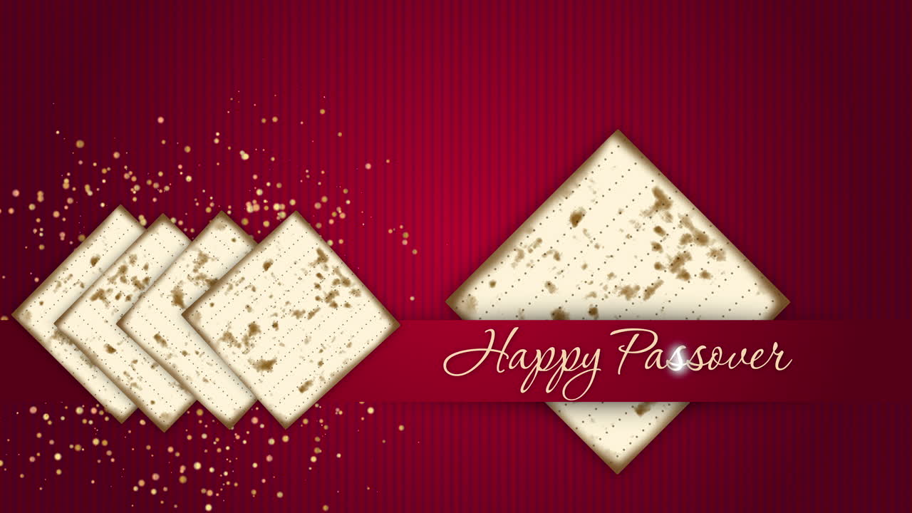 Festive animated red background with matzah bread and Happy Passover lettering. Jewish holiday greeting screensaver.