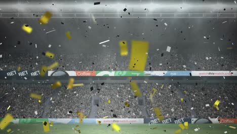 animation of gold confetti falling over sports stadium