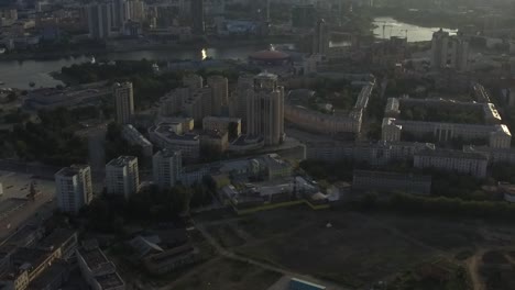 aerial view of a cityscape with buildings and river