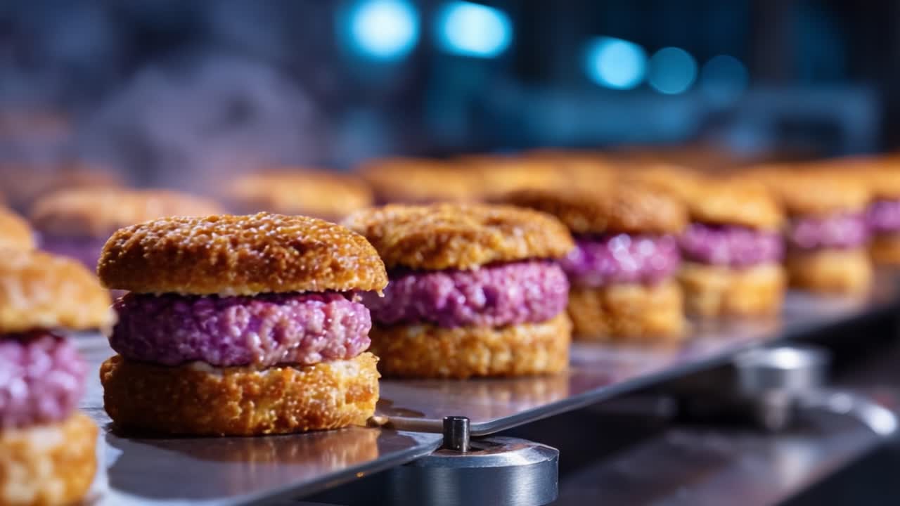 Deliciously Crafted Gourmet Sandwiches with Vibrant Purple Filling, Showcasing an Artisanal Culinary Process and Irresistible Visual Appeal in a Modern Kitchen Setting