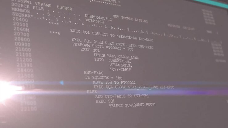 Animation of digital data processing over black background