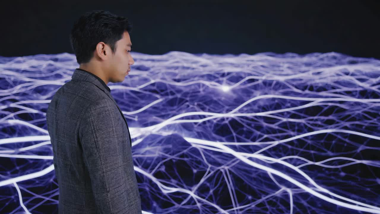 Man interacting with a digital neural network