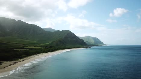 breathtaking landscape view of makua valley on hawaiian island, aerial drone