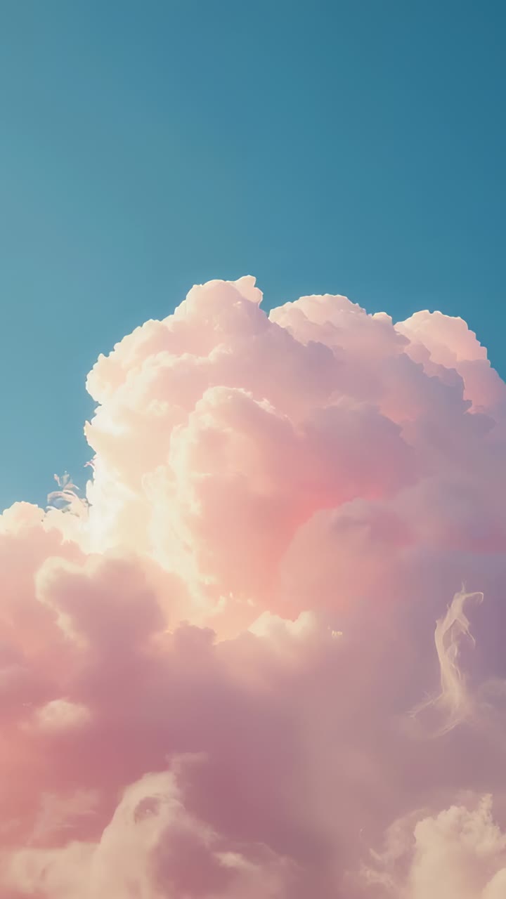 Vertical video: Panning camera showing drifting cumulus bank and rising cloud in blue sky by wind