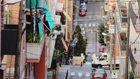 building house and building balcony. car moving on city street. urban lifestyle