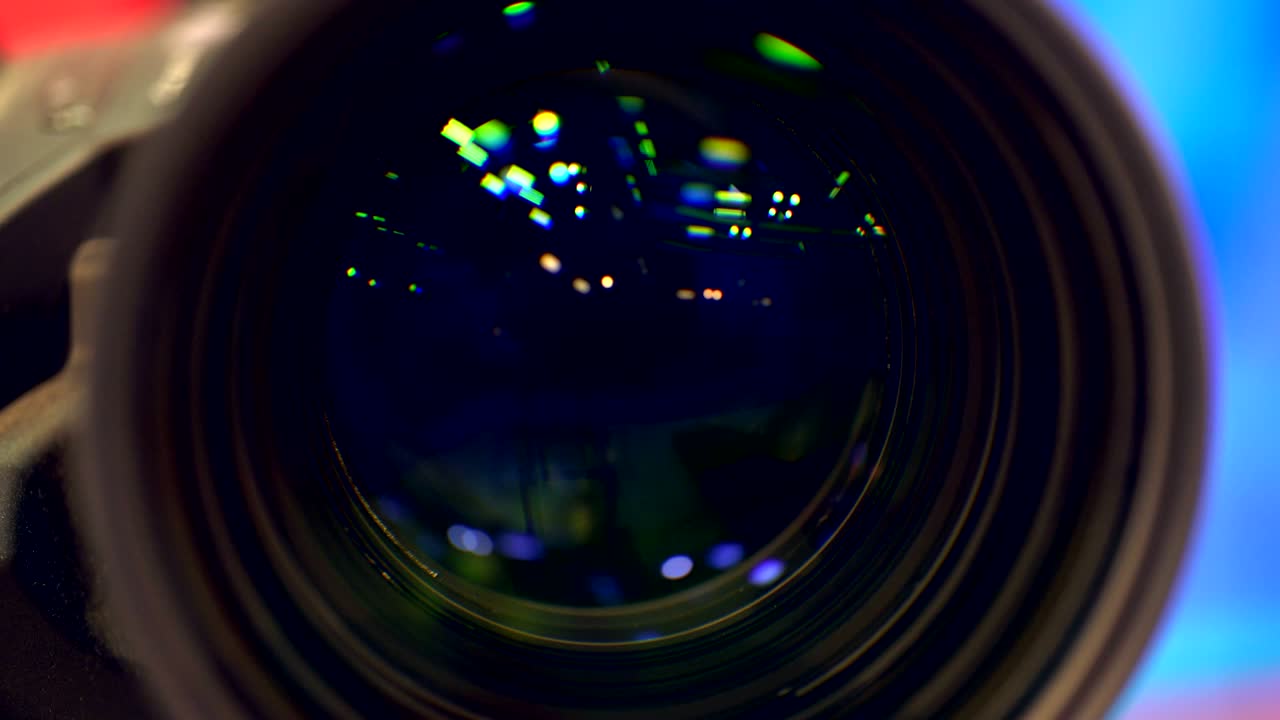 A macro view of a working camera lens.