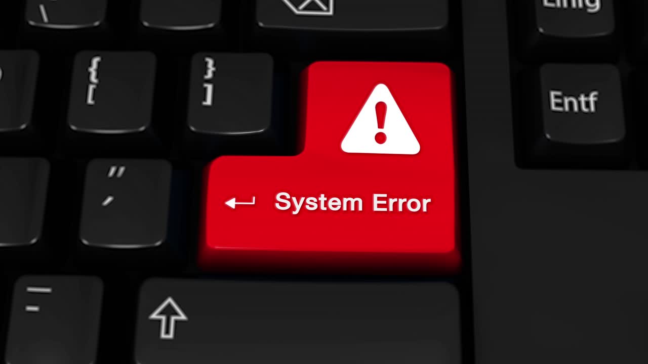 101 system error rotation motion on red enter button on modern computer keyboard with text and icon