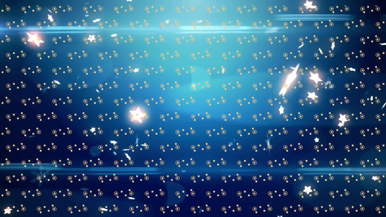 At start, star shapes and circles appearing drifting while lens flares sweeping to create animation